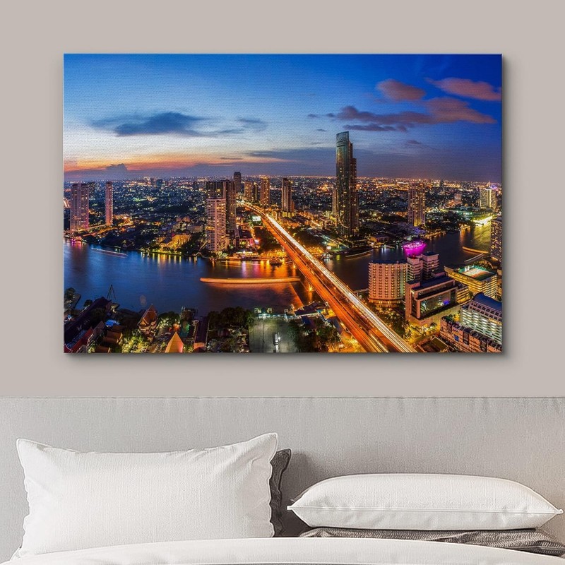 Wall26 - Photography Canvas Wall Art Print - Aerial View Dusk Sunset Thailand