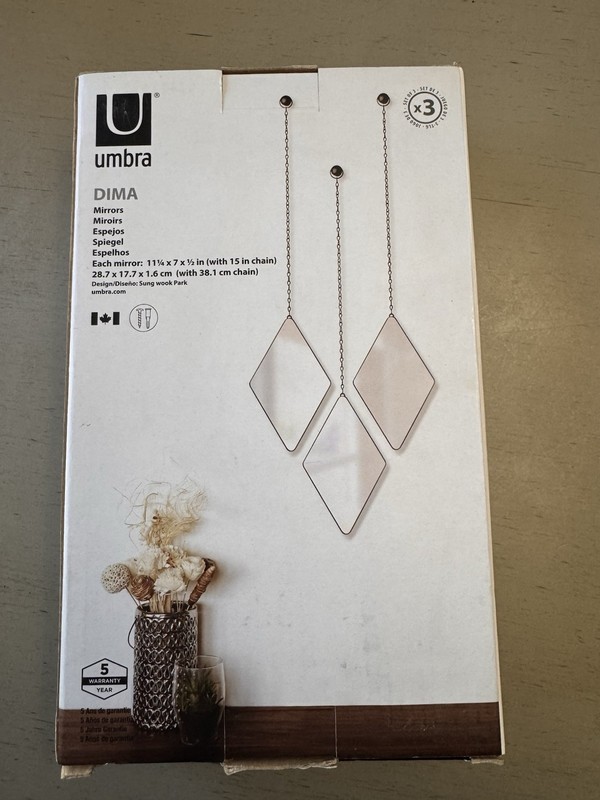 Umbra Dima Diamond Matte Wall Mirror Brass, Set of 3 New Home Decor Modern Look gallery