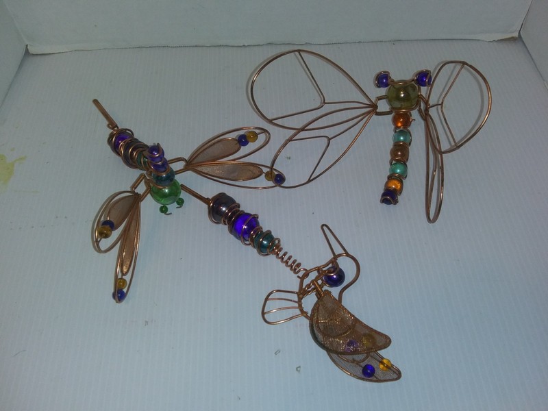 Dragonfly Set of 3 Suncatcher Glass and Copper Decorative Garden Figures Gift