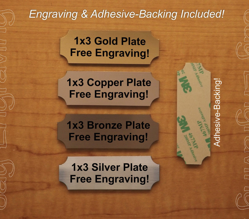 Custom Engraved 1×3-inch Gold Copper Bronze or Silver Plate Plaque Sign Adhesive