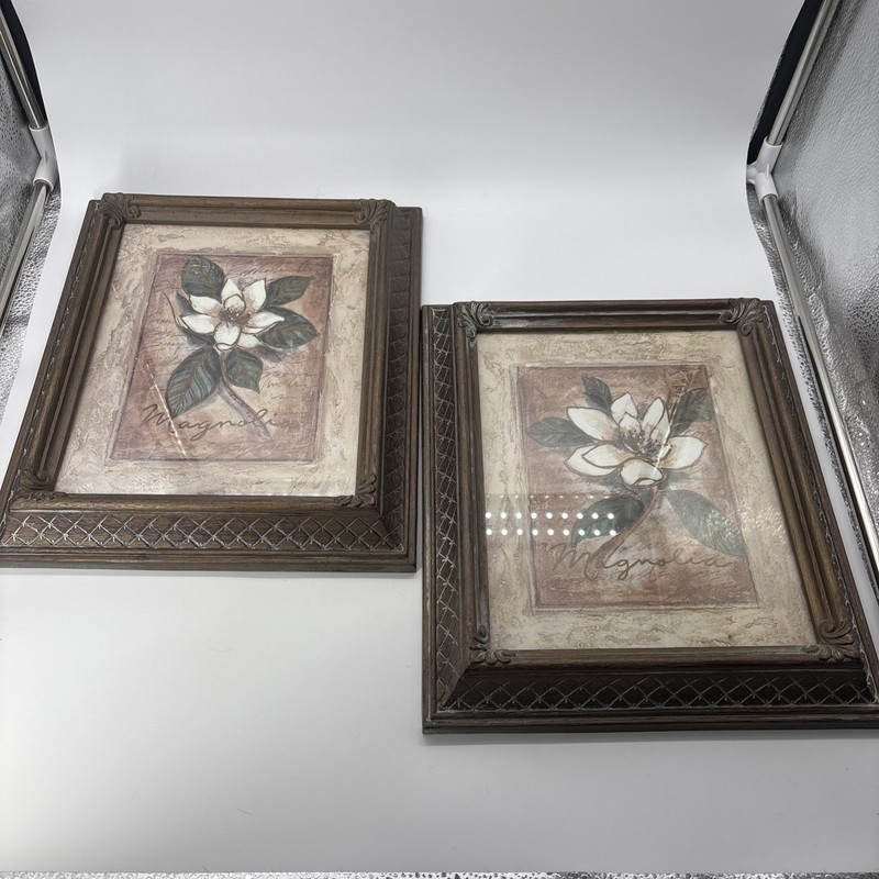 Set of 2 Magnolia Floral Print Home Interiors Framed Wall Art Decor 10 x 12.5″