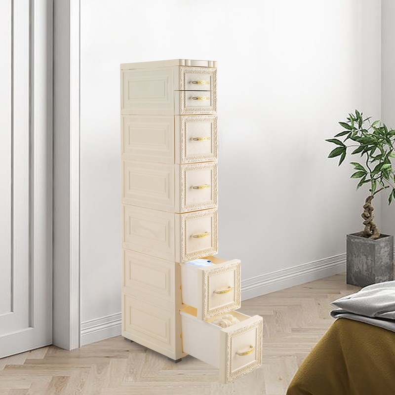 6Tier Bathroom Floor Cabinet, Vertical Storage Unit with Drawers and Casters