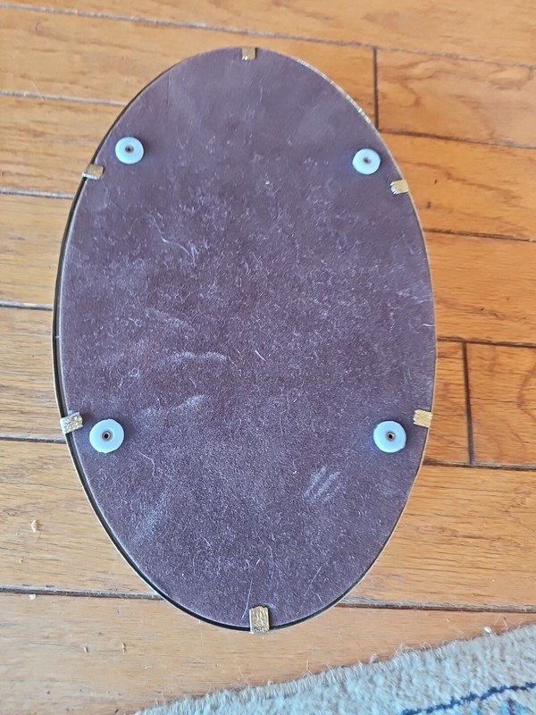 Vintage Gold Filigree Vanity Mirror Or Tray; Ornate Brass; Velvet Back 13x9 Oval gallery
