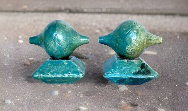 Heavy Pr Textured Turquoise Raku Ceramic Bookends Decorative Pieces 5-3/4" Tall gallery