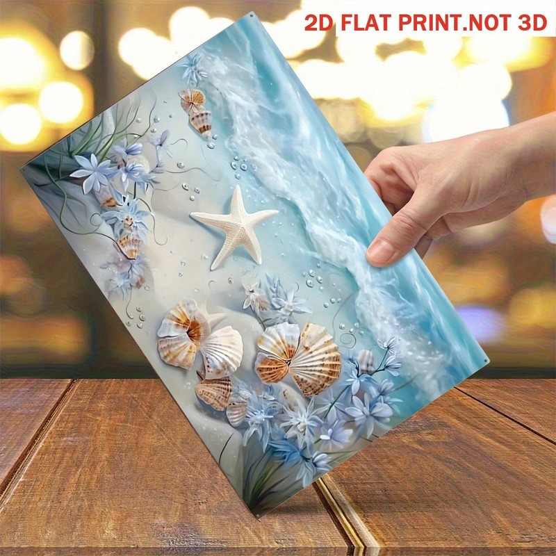 Coastal Beach Seashell Starfish Metal Sign Nautical Outdoor Garden Decoration gallery