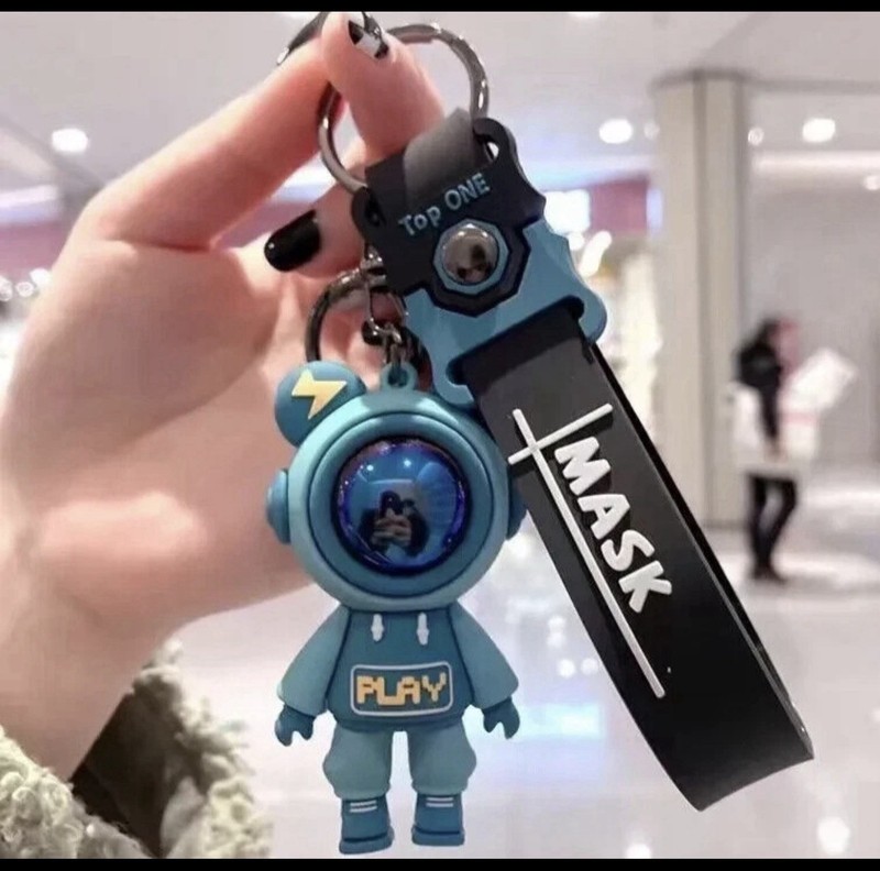 Cute Lightning Bear Keychain Astronaut Bear Doll Keyring for Car Key Teal-Green