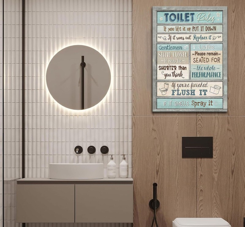 Funny Bathroom Rules Wall Art. Blue Country Farmhouse Bathroom 16"L x 12"W blue gallery