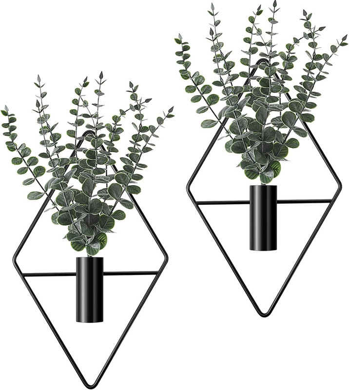 Jexine 4 Pcs Hanging Planters with Artificial Eucalyptus Metal Hanging Vase Indo