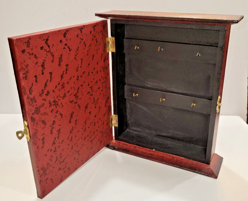 Wood Free Standing Key Holder Storage Box w/ Hooks Shaped Like Books on Bookcase gallery