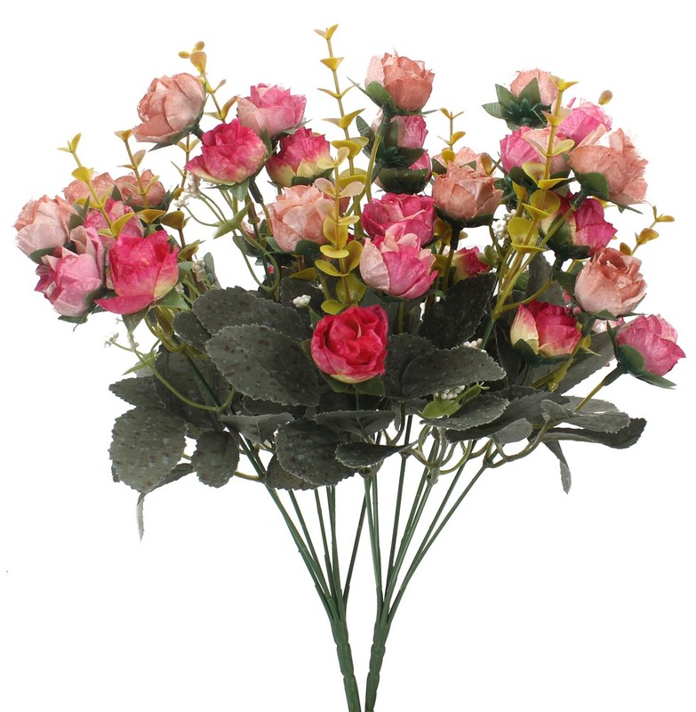 2 PCS Artificial Rose Red 21 Mini Heads Floral Bouquet Wedding Decor