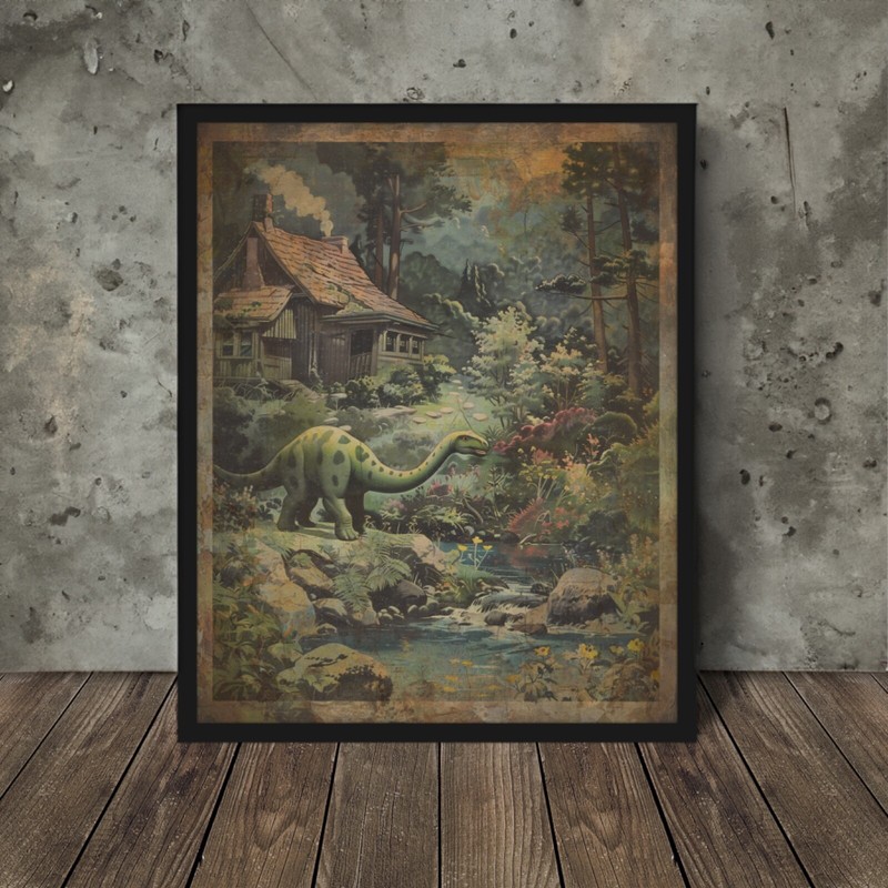 DINOSAUR Wall Art, Nature Cabin Camping Decor, Prehistoric Forest Dino Poster