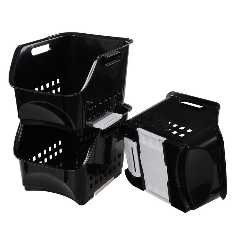 Cand 3-Pack Black Plastic Stacking Organizer Basket, Plastic Stackable Basket gallery