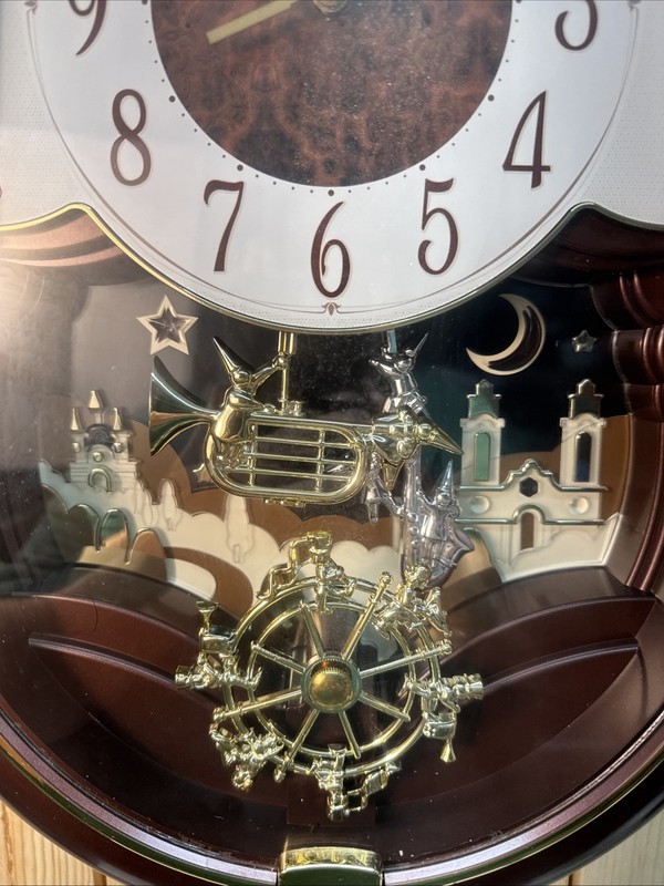 Rhythm Small World Musical Wall Clock 4MH836 Quartz Teardrop Brown Analog Bin AH gallery