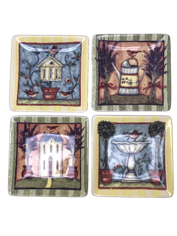 MWW Market Mini Plates Susan Winget Designs 4.5″ Birds Floral Stripes Trinkets