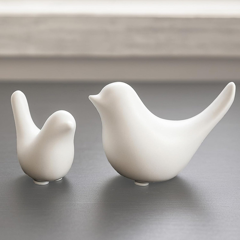2Pcs of Small White Birds Statues Home Decor Modern Style Decorative Ornament