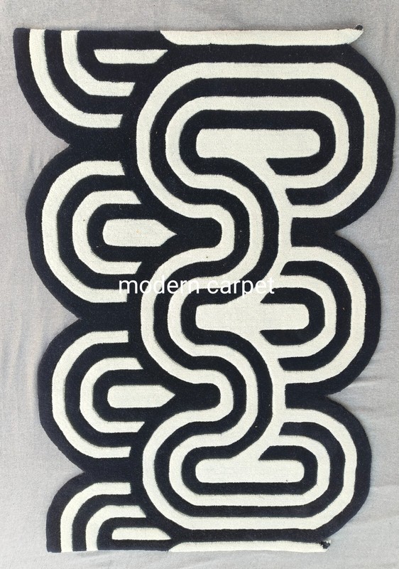 Abstract Stadium Tufted Carpet Black Off White Shaped Minimalist Bedroom Rug gallery