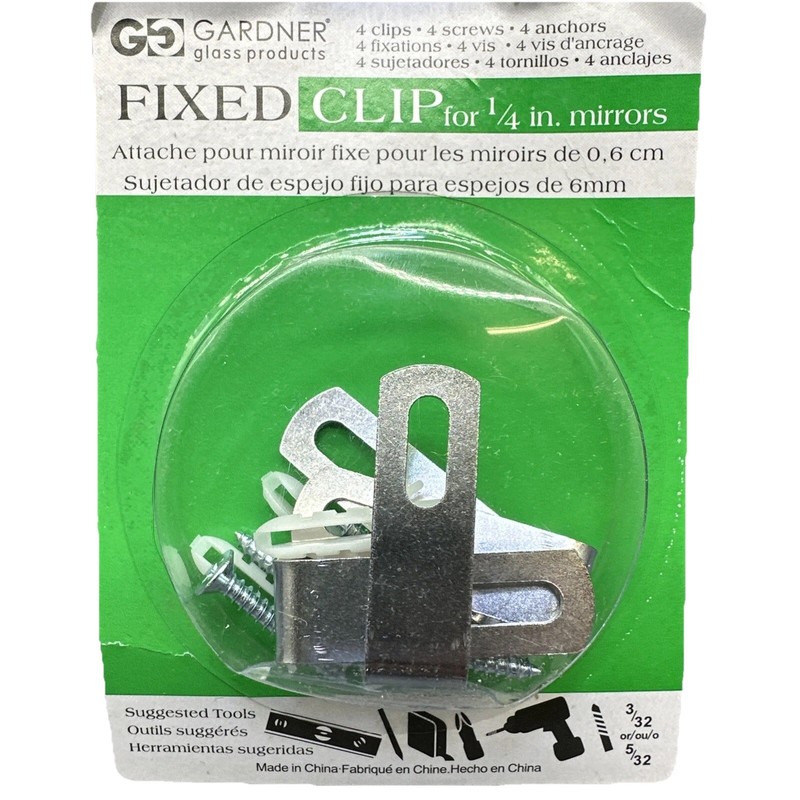 Gardner Fixed Clip for 1/4-inch Mirrors 4 Clips + 4 Screws + 4 Anchors { V}