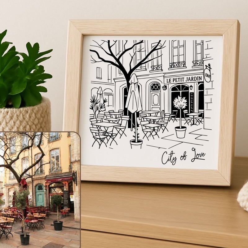 Framed Laser Engraved Custom Memorable Place Portrait from Your Photo on Wood gallery