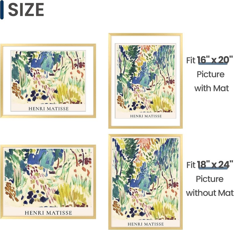 Modern Gold Matted Picture Frames, 18x24 or 16x20 - Perfect for Home Decor gallery