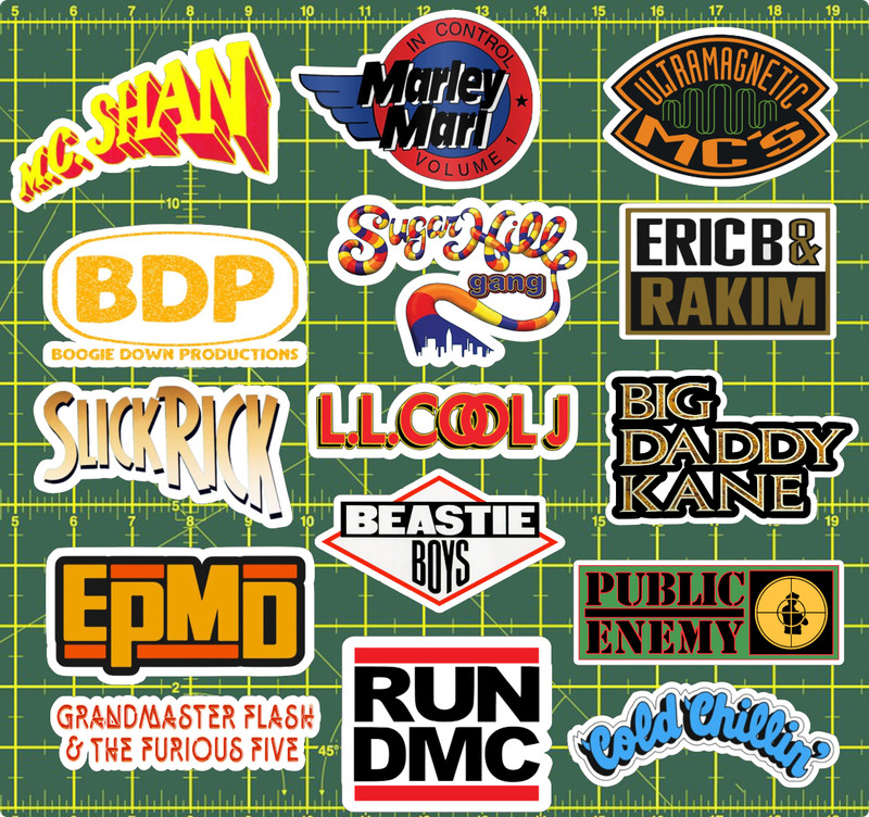 15 Old School Rap Logo Sticker Pack – Clear, Holographic, or White – Run DMC