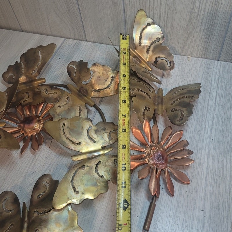 Vtg Brass Copper Butterfly & Daisy 2 Piece Gallery Wall Art Decor MCM Farmhouse gallery