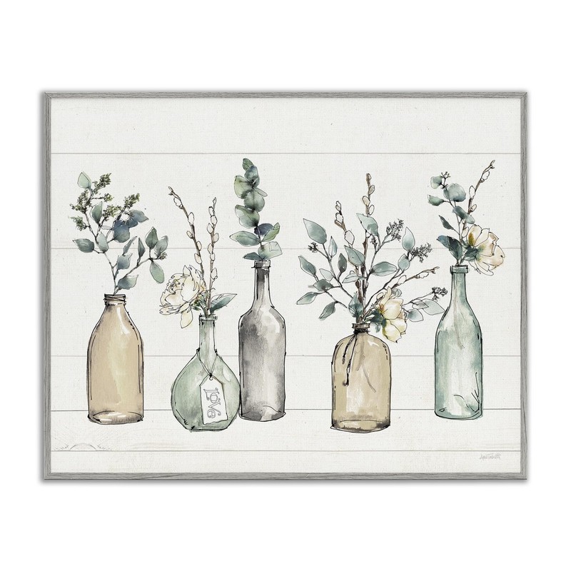 Stupell Industries Bottles and Plants Farm Wood Textured, Design by Anne Tavo...