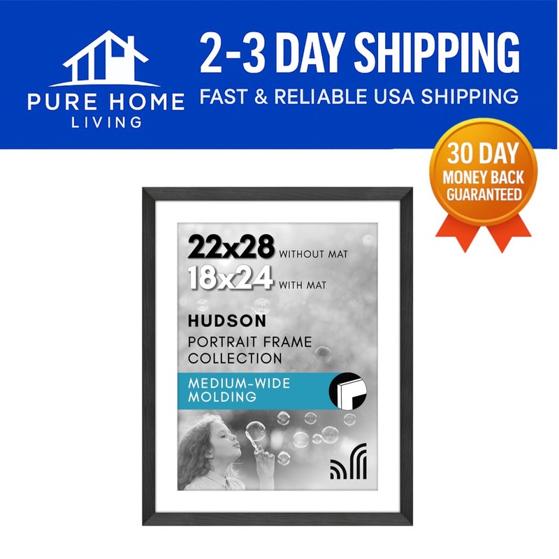 Versatile 22x28 Black Picture Frame with Plexiglass - Vertical/Horizontal Use