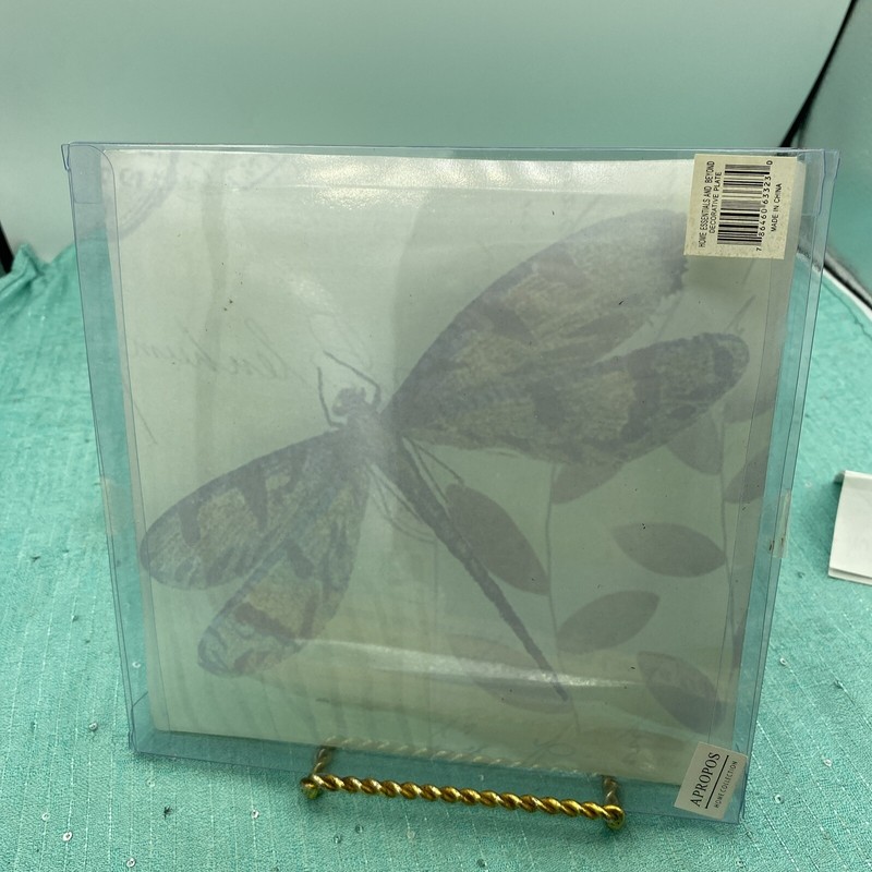 7.75” Square Pale Green Dragonfly Collector Glass Plate New In Box gallery