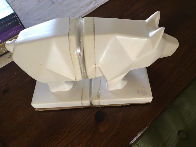 NICE Modern Pig Hog bookends ceramic porcelain white 11 X 7 X 5 INCHES gallery