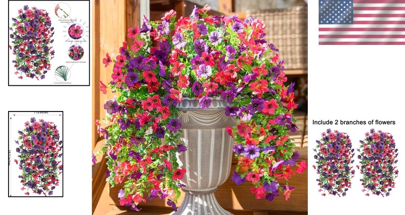 Silk Purple Hotpink Hanging Flowers 2Pcs - UV Resistant gallery