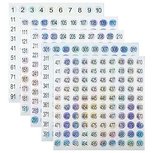 SaktopDeco 15 Sheets Mini Number Stickers 1 to 500 Round Labels Stickers