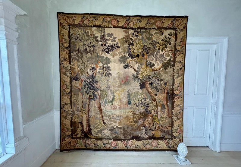 98×88 Antique French woven tapestry handmade wall art hanging unique LARGE Verd