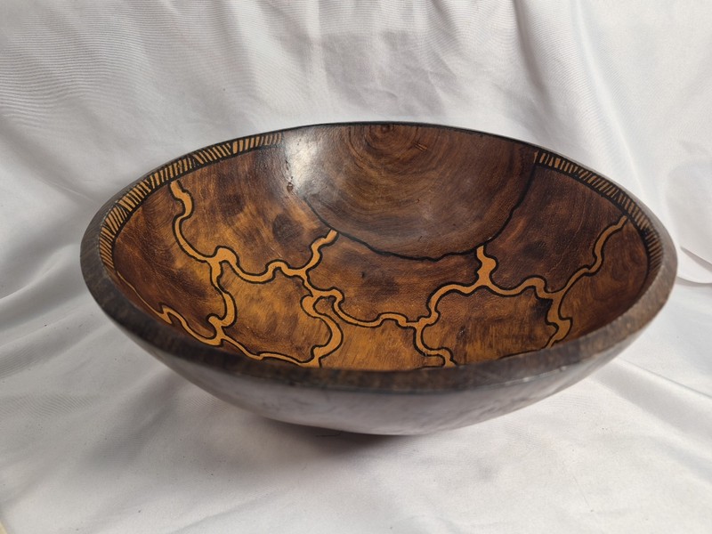WOODEN BOWL HANDMADE PAINTED THICK SAFARI CHIC FARMHOUSE AFRICAN LIGHTWEIGHT