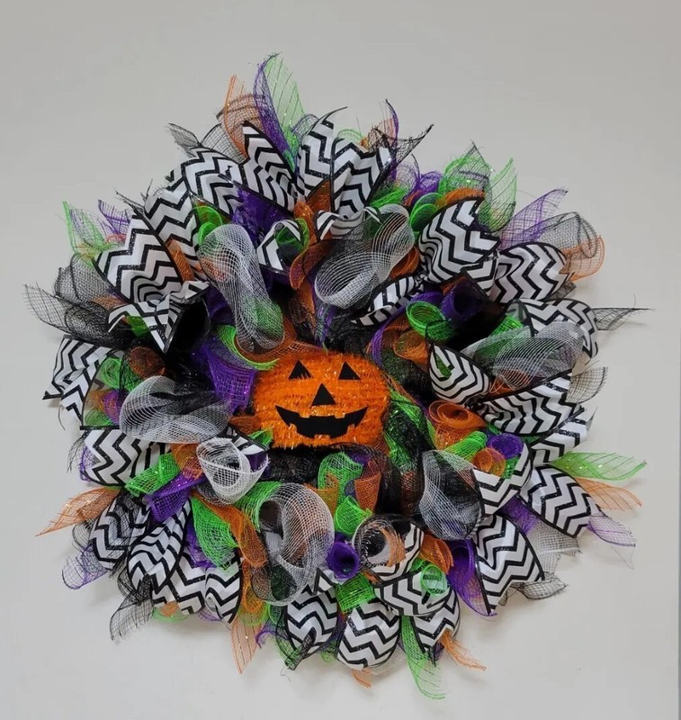 Fun Little Pumpkin WREATH Deco Mesh Front Door Wall Decor Decoration Halloween