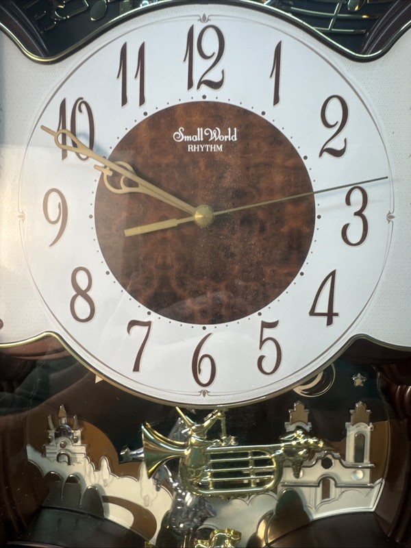 Rhythm Small World Musical Wall Clock 4MH836 Quartz Teardrop Brown Analog Bin AH gallery
