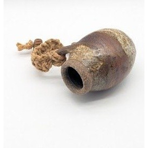 Handmade Studio Pottery Bud Vase Wall Pocket 4″ Rustic Stoneware Beaded Handle