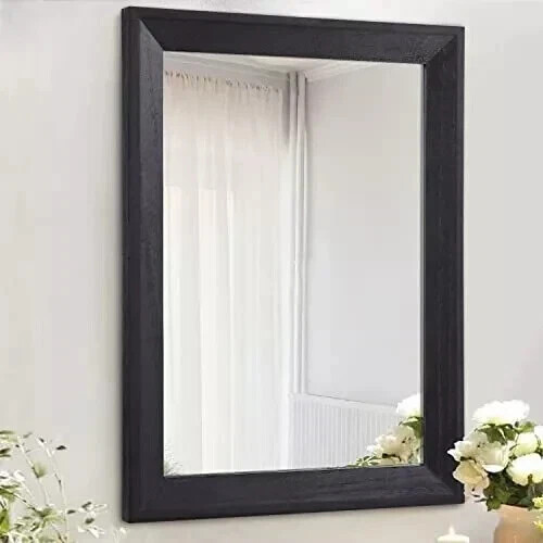 Wall Mirror Black Rectangle Rustic Wood Mirror Decorative Hanging Mirror For Bat