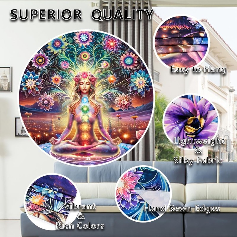 Seven Chakra Yoga Meditation Tapestry Flower Chakra Tapestries Galaxy Space P... gallery