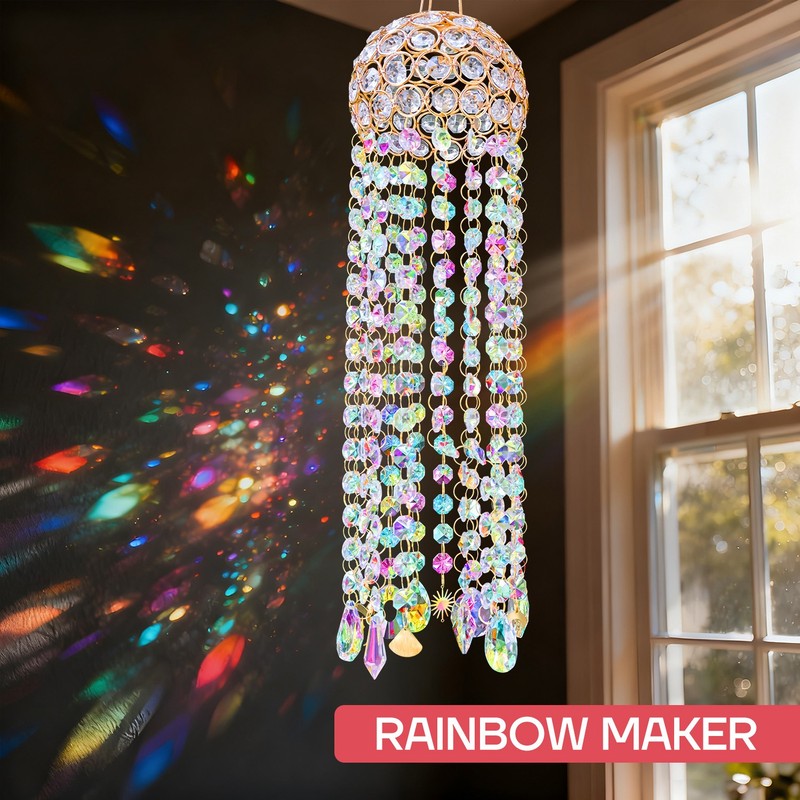 17″ Crystal Hanging Sun Catcher w/Hemp Rope AB Color Crystal Prism Rainbow Maker