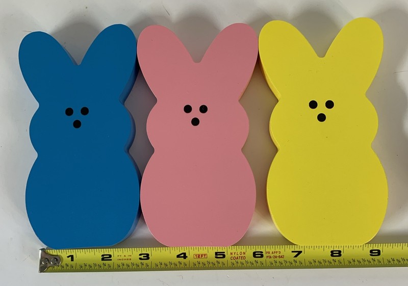 Set of 3 Wooden Easter Peeps ~Blue~Pink~ Yellow Rabbit Decor gallery