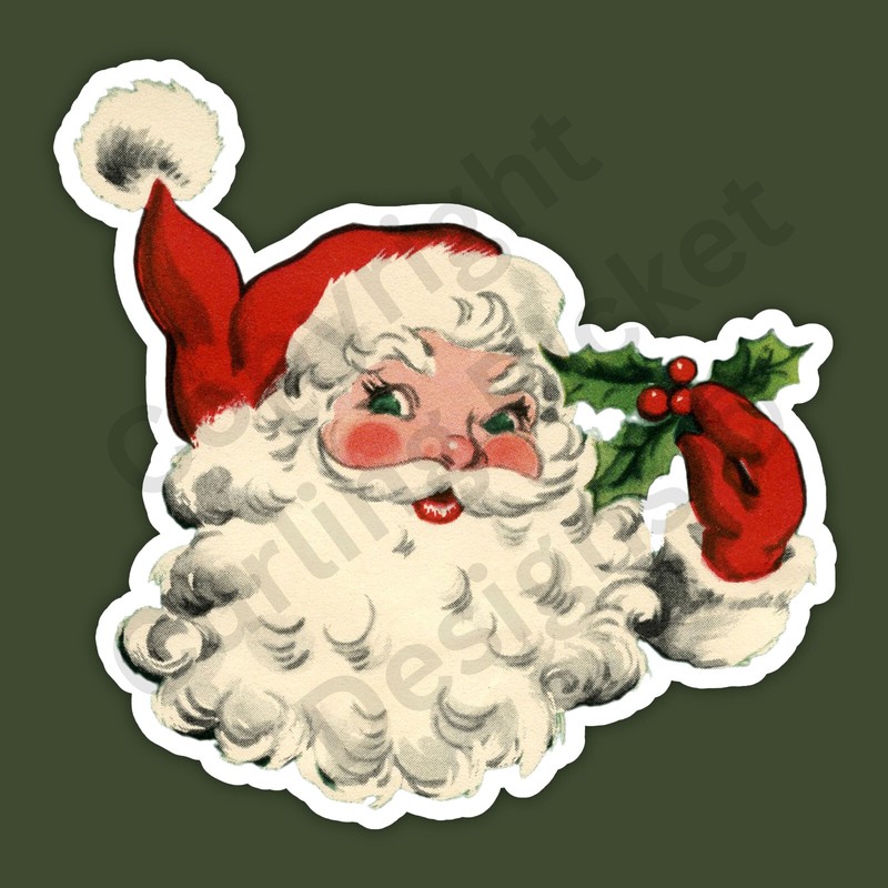 Vintage Christmas Card Style Santa Claus Holiday Holly 3″ Vinyl Sticker