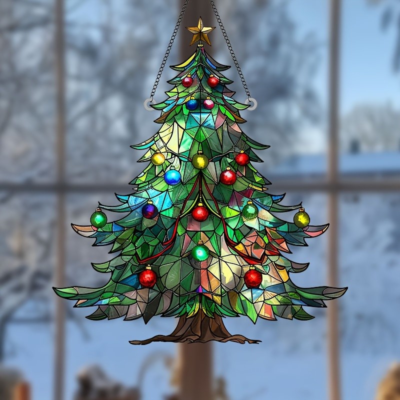 Acrylic Christmas Tree Suncatcher 2D Colorful Hanging Window Decor Festive Gift