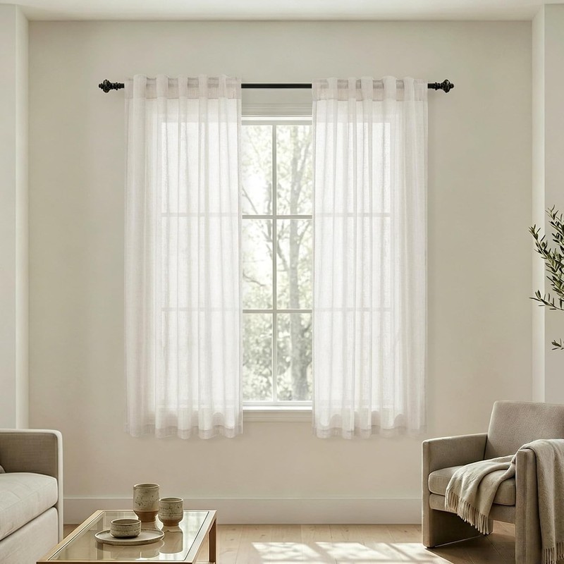 Cream Curtains 45 Inch Length 2 Panels Set, Morden Farmhouse Boho Narrow Semi