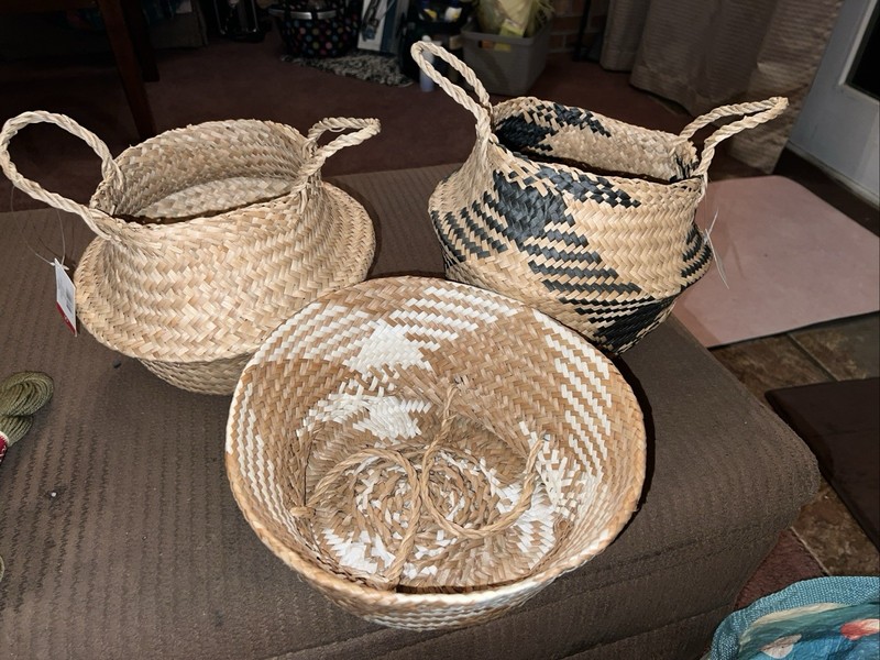 Foldable Seagrass Basket, Set of 3 3 collapsible seagrass belly baskets