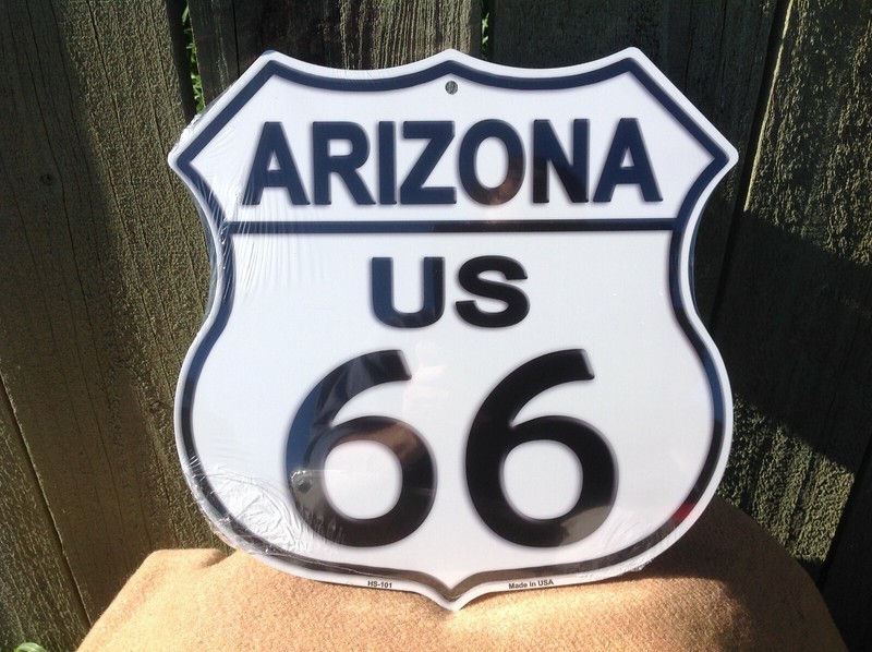 Rt. 66 Arizona White Americas Highway Sign Novelty Metal 12″ x 12″ Road