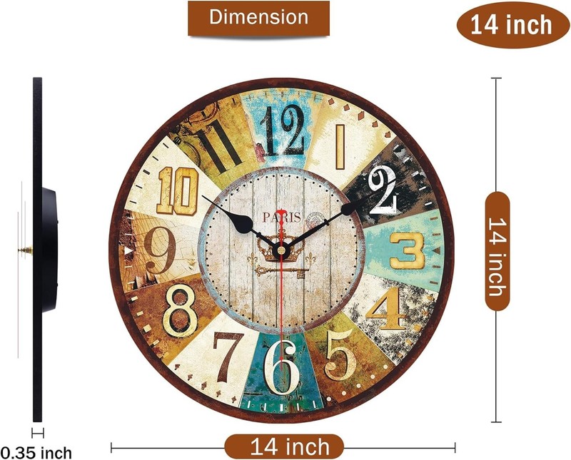 Decorative 14 Inch Wooden Wall Clock with Non-Ticking Mechanism for Quiet Spaces gallery