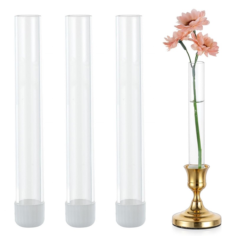 Glass Bud Vase for Flowers: 3pcs Clear Small Vases for 22mm Candlestick Taper…