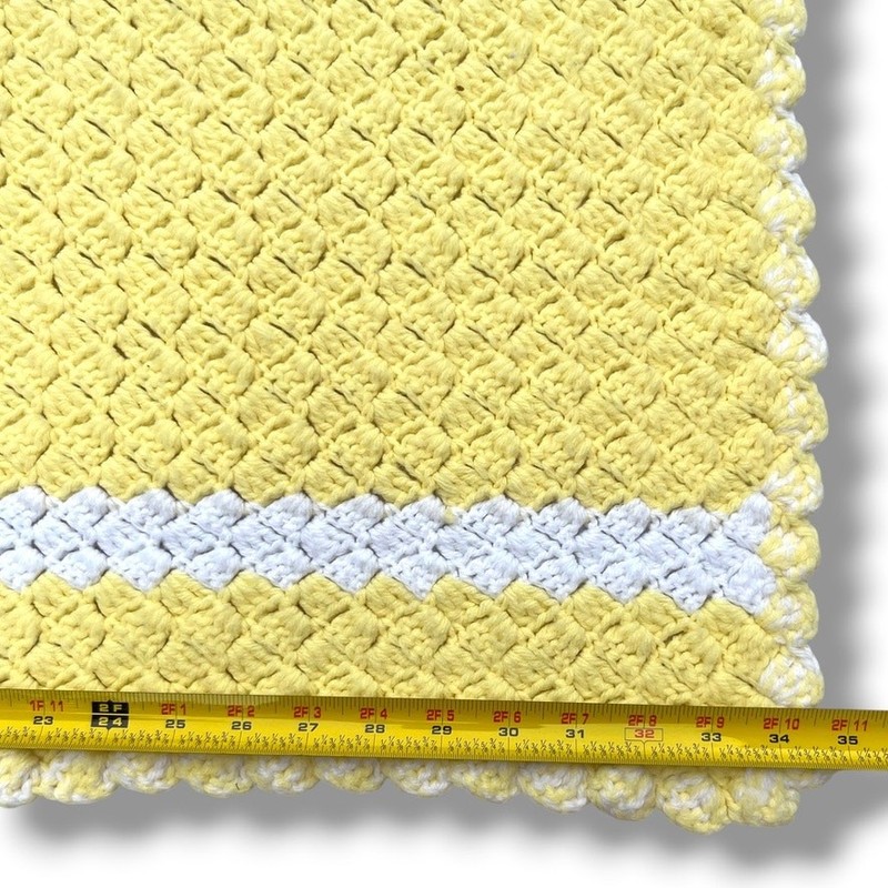 Vintage Crocheted Yellow Baby Afghan with White Border Gender Neutral gallery