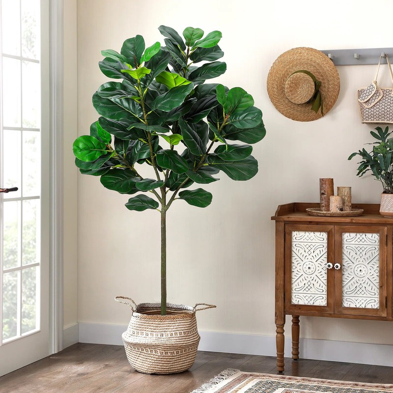 63in Artificial Ficus Tree Tall Faux Plant Green with Pot Indoor Outdoor Decor