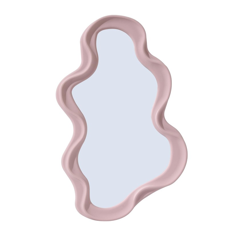 Funky Small Decorative Wall Mirror - Pink Asymmetrical Wavy Design,Hanging Mi...